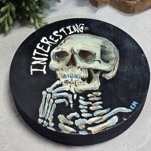 Hand-Painted Skull 'INTEResting...'
4" wooden circle Wall Art Home Decor 1015
